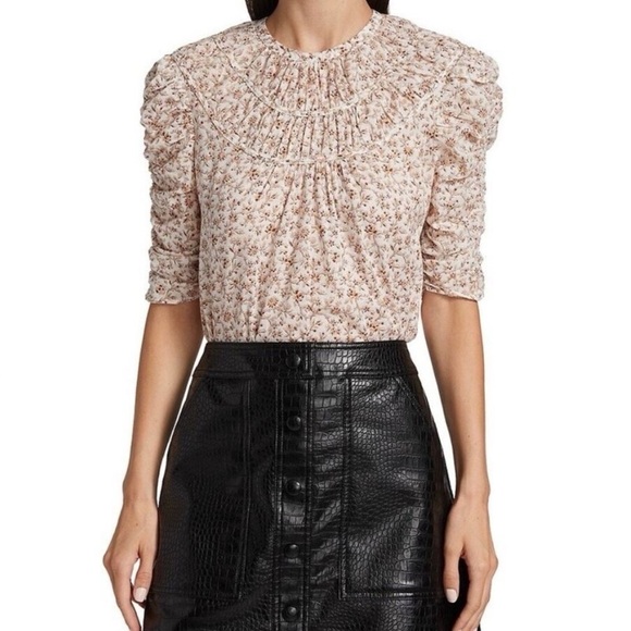 Veronica Beard Tops - Veronica Beard Women's Floral Print Ruched sleeve Blouse Brown Size S